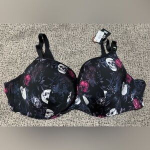 NWT Torrid Black Bra with Floral and Skull Pattern